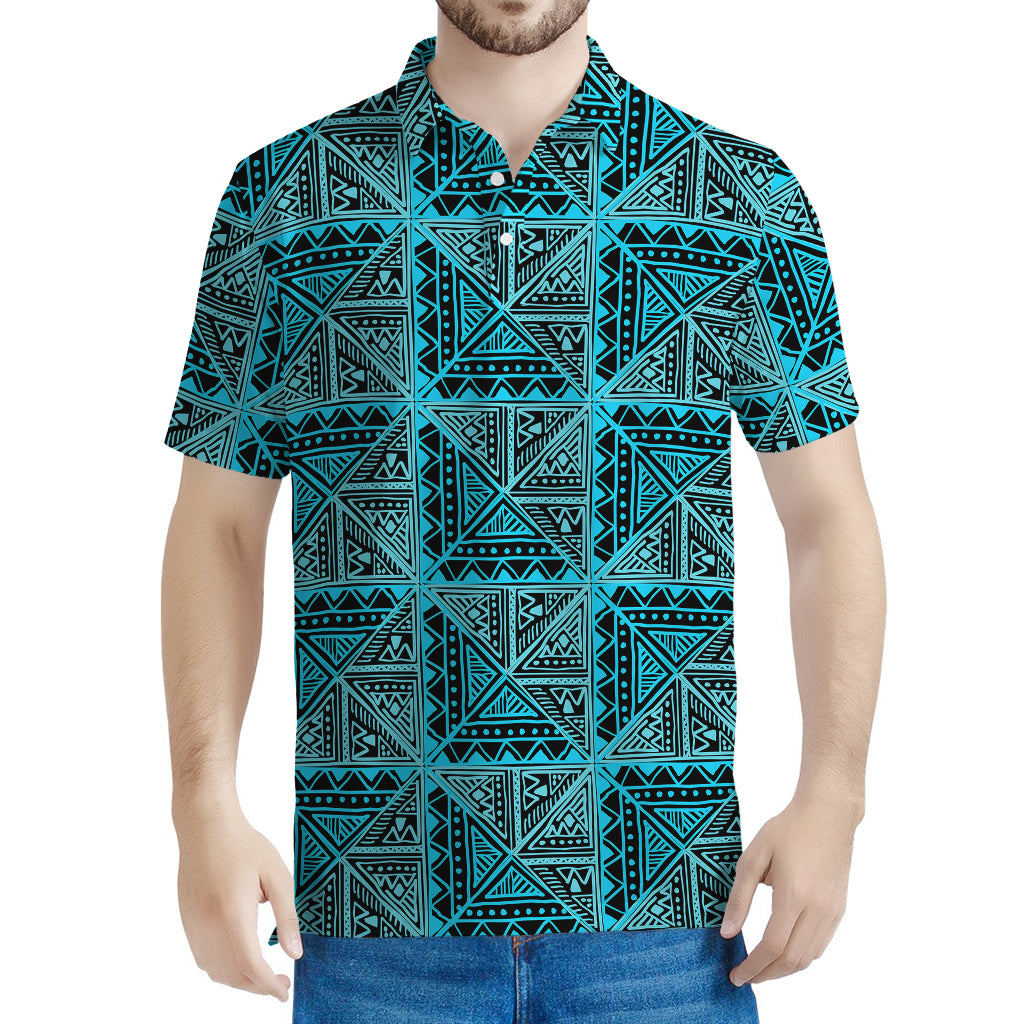 Turquoise African Ethnic Pattern Print Men's Polo Shirt