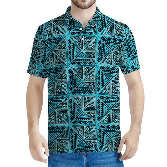 Turquoise African Ethnic Pattern Print Men's Polo Shirt