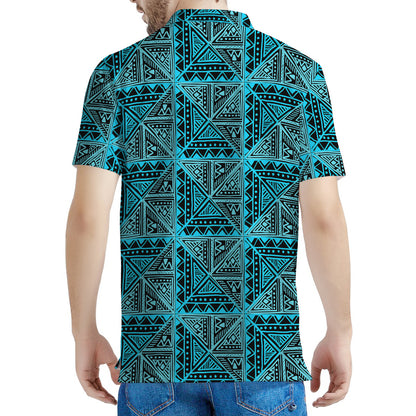 Turquoise African Ethnic Pattern Print Men's Polo Shirt