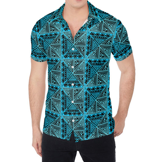 Turquoise African Ethnic Pattern Print Men's Shirt