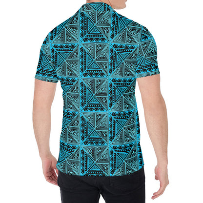 Turquoise African Ethnic Pattern Print Men's Shirt
