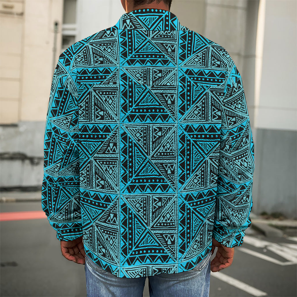 Turquoise African Ethnic Pattern Print Men's Shirt Jacket
