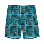 Turquoise African Ethnic Pattern Print Men's Sports Shorts