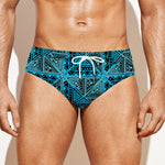 Turquoise African Ethnic Pattern Print Men's Swim Briefs