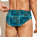 Turquoise African Ethnic Pattern Print Men's Swim Briefs
