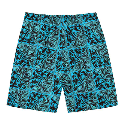 Turquoise African Ethnic Pattern Print Men's Swim Trunks