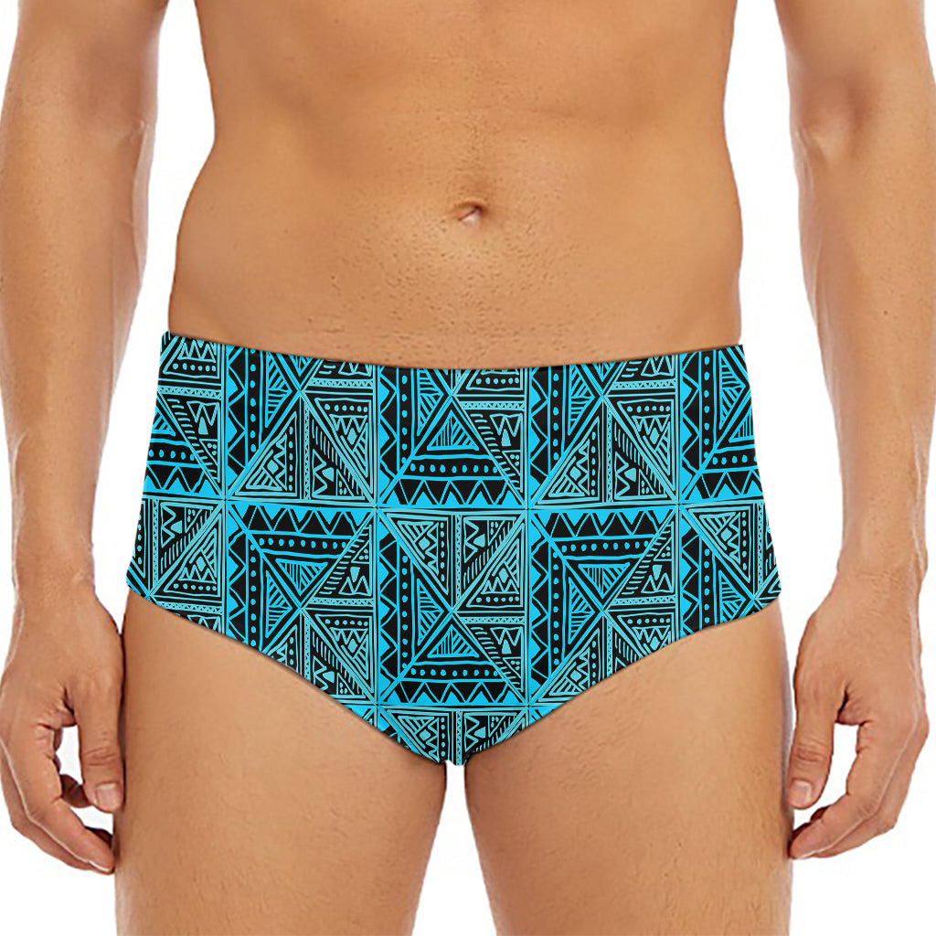 Turquoise African Ethnic Pattern Print Men's Triangle Swim Briefs