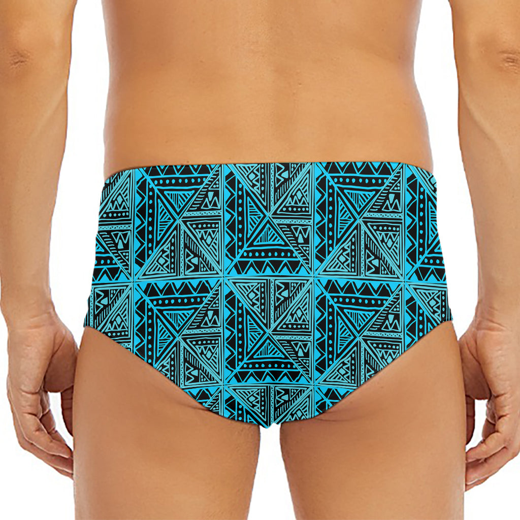 Turquoise African Ethnic Pattern Print Men's Triangle Swim Briefs
