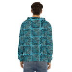 Turquoise African Ethnic Pattern Print Men's Velvet Pullover Hoodie