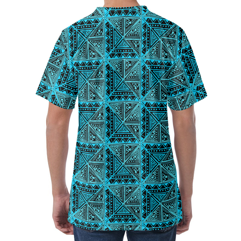 Turquoise African Ethnic Pattern Print Men's Velvet T-Shirt