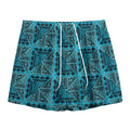Turquoise African Ethnic Pattern Print Mesh Shorts