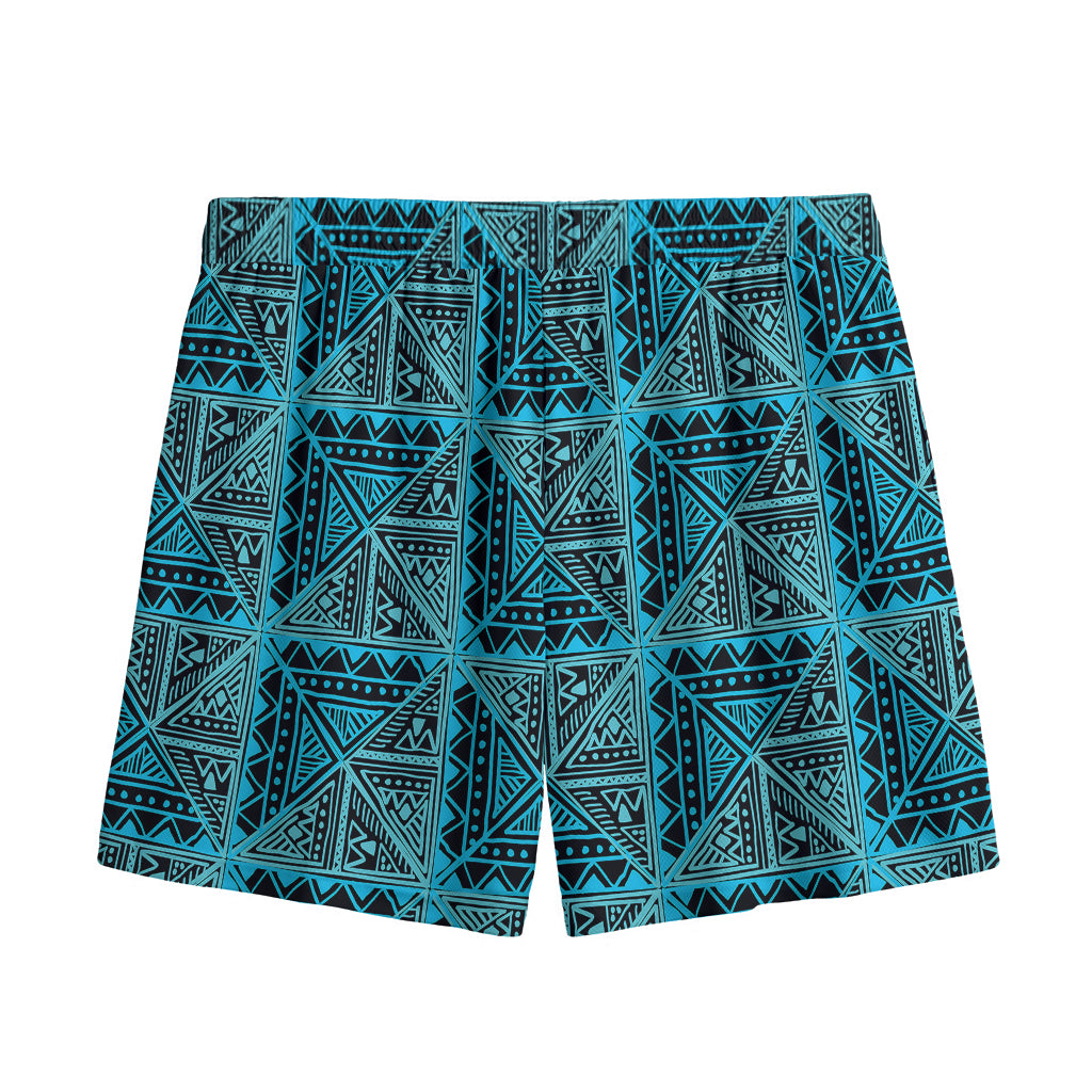 Turquoise African Ethnic Pattern Print Mesh Shorts