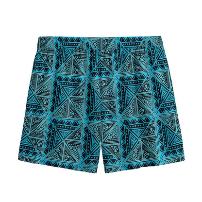 Turquoise African Ethnic Pattern Print Mesh Shorts