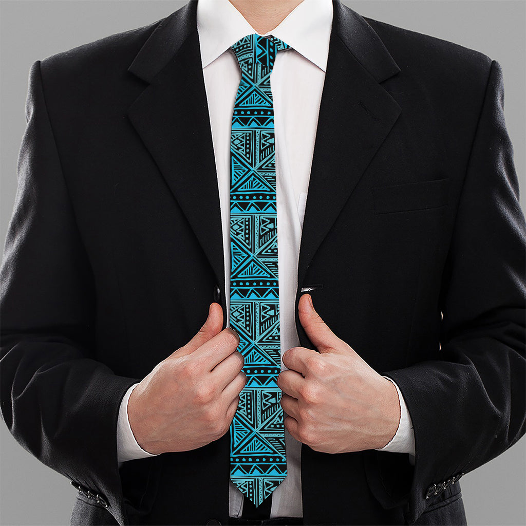 Turquoise African Ethnic Pattern Print Necktie