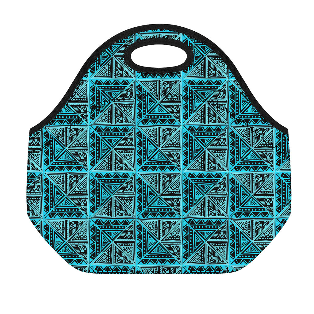 Turquoise African Ethnic Pattern Print Neoprene Lunch Bag