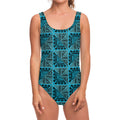 Turquoise African Ethnic Pattern Print One Piece Swimsuit
