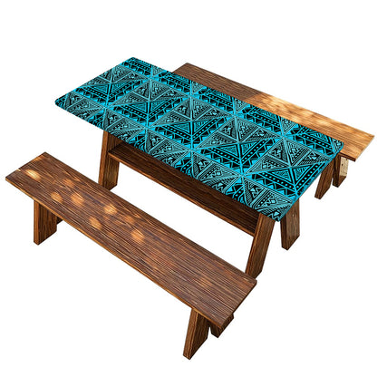 Turquoise African Ethnic Pattern Print Picnic Table Cover