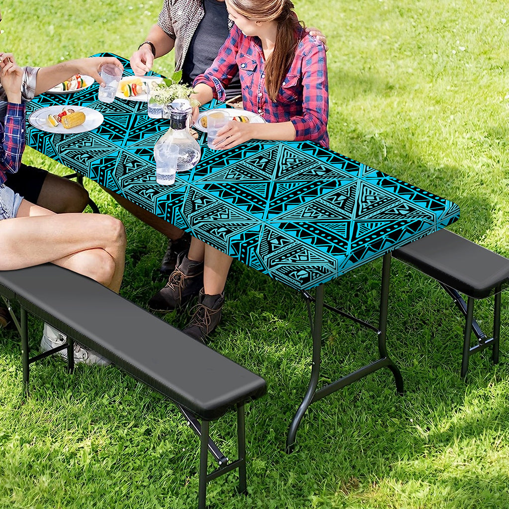 Turquoise African Ethnic Pattern Print Picnic Table Cover