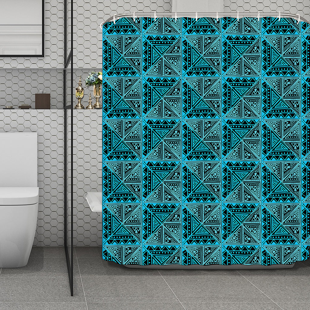 Turquoise African Ethnic Pattern Print Polyester Shower Curtain