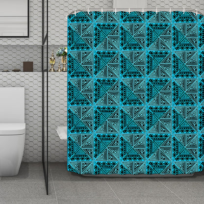 Turquoise African Ethnic Pattern Print Polyester Shower Curtain