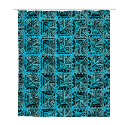 Turquoise African Ethnic Pattern Print Polyester Shower Curtain
