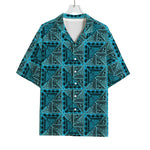 Turquoise African Ethnic Pattern Print Rayon Hawaiian Shirt