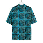 Turquoise African Ethnic Pattern Print Rayon Hawaiian Shirt