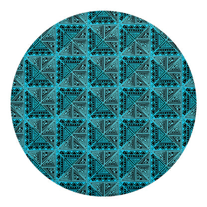 Turquoise African Ethnic Pattern Print Round Blanket