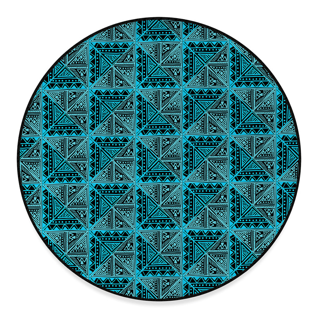 Turquoise African Ethnic Pattern Print Round Floor Mat