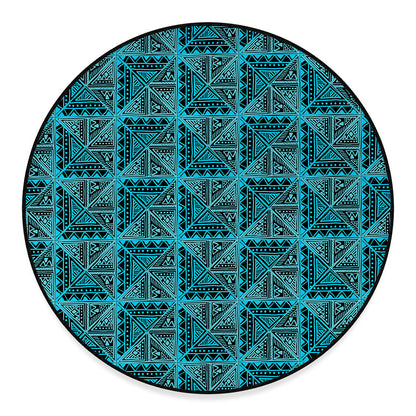 Turquoise African Ethnic Pattern Print Round Floor Mat