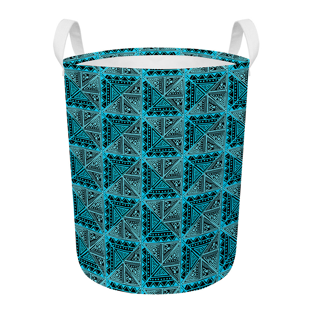 Turquoise African Ethnic Pattern Print Round Laundry Basket