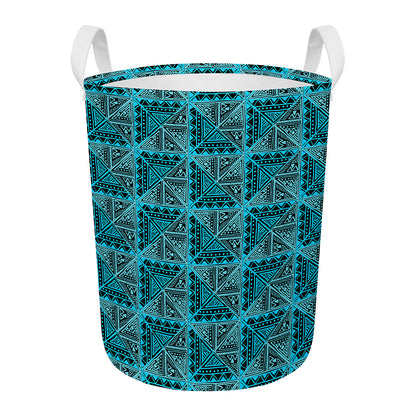 Turquoise African Ethnic Pattern Print Round Laundry Basket