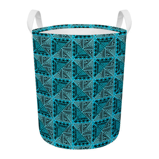 Turquoise African Ethnic Pattern Print Round Laundry Basket