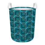 Turquoise African Ethnic Pattern Print Round Laundry Basket