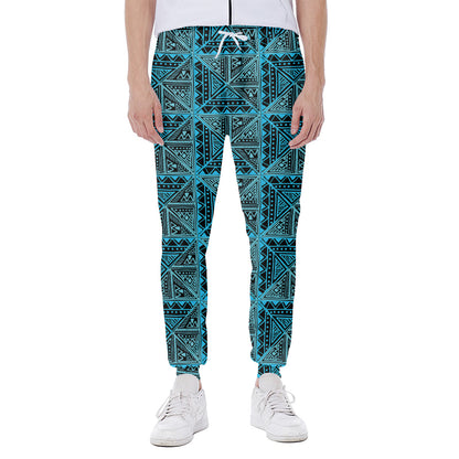 Turquoise African Ethnic Pattern Print Scuba Joggers
