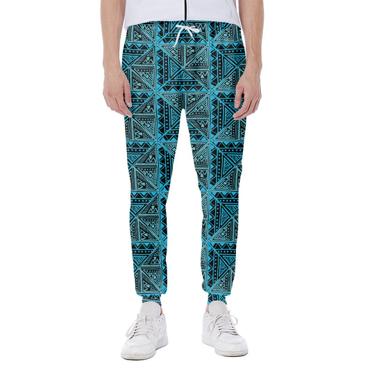 Turquoise African Ethnic Pattern Print Scuba Joggers