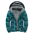 Turquoise African Ethnic Pattern Print Sherpa Lined Zip Up Hoodie