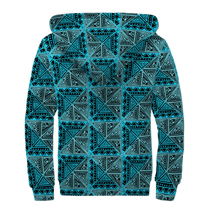 Turquoise African Ethnic Pattern Print Sherpa Lined Zip Up Hoodie