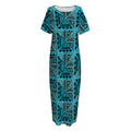 Turquoise African Ethnic Pattern Print Short Sleeve Long Nightdress