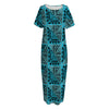 Turquoise African Ethnic Pattern Print Short Sleeve Long Nightdress