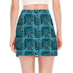 Turquoise African Ethnic Pattern Print Side Slit Mini Skirt