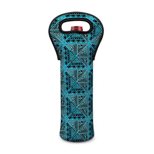 Turquoise African Ethnic Pattern Print Single Neoprene Wine Tote