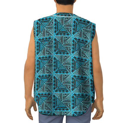 Turquoise African Ethnic Pattern Print Sleeveless Baseball Jersey