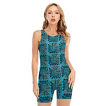 Turquoise African Ethnic Pattern Print Sleeveless One Piece Swimsuit