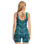Turquoise African Ethnic Pattern Print Sleeveless One Piece Swimsuit