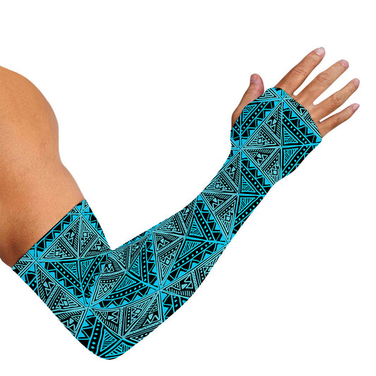 Turquoise African Ethnic Pattern Print Sun Protection Arm Sleeves