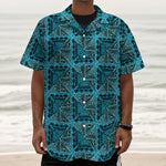 Turquoise African Ethnic Pattern Print Textured Short Sleeve Shirt