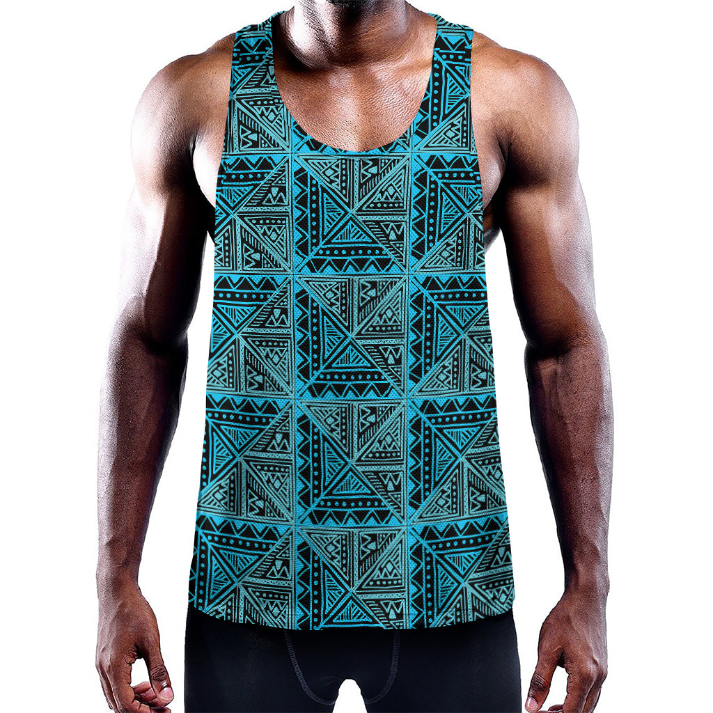 Turquoise African Ethnic Pattern Print Training Tank Top