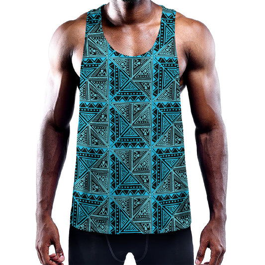 Turquoise African Ethnic Pattern Print Training Tank Top