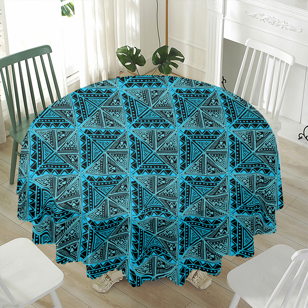 Turquoise African Ethnic Pattern Print Waterproof Round Tablecloth
